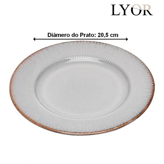 Prato 20,5cm Para Sobremesa De Cerâmica Linear Cinza